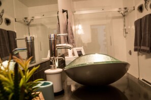 Ensemble douche/baignoire, sèche-cheveux, serviettes fournies, shampoing
