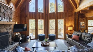 Smart TV, fireplace, video games, DVD player