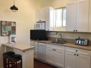 Fridge, microwave, dishwasher, coffee/tea maker