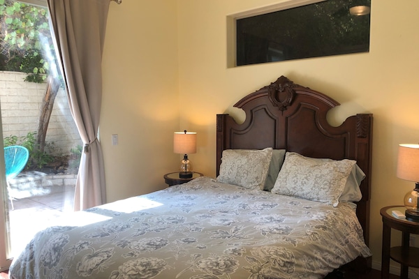 The bedroom of this casita faces a very private and quiet courtyard.