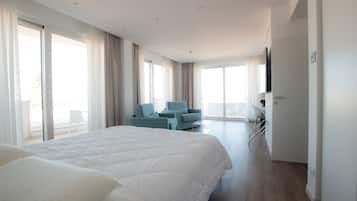 Frette Italian sheets, premium bedding, down duvets, minibar