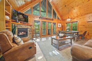 Smart TV, fireplace, video games, books