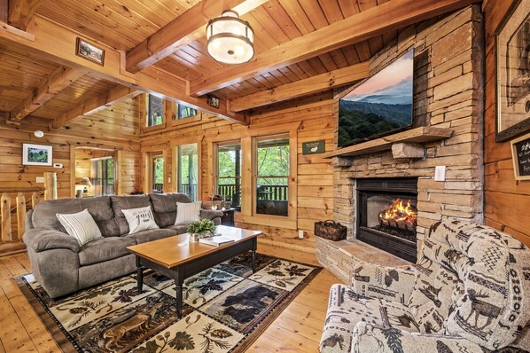 Smart TV, fireplace, video games, DVD player