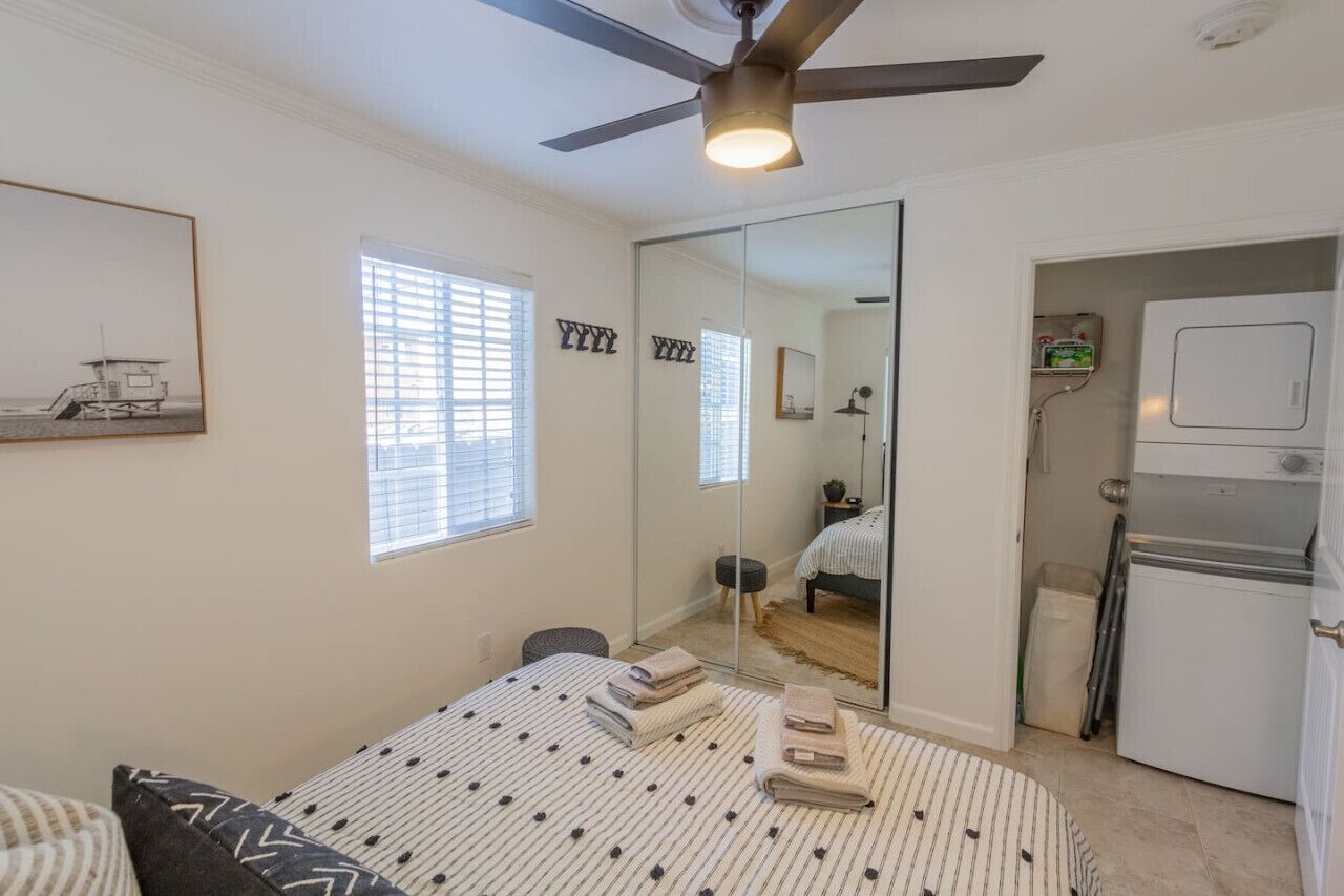 Bedroom has a queen-size bed, ceiling fan, TV with cable. Washer and Dryer inside closet.