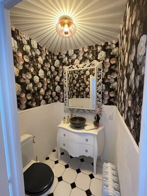 Hair dryer, soap, toilet paper
