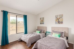 3 bedrooms, desk, iron/ironing board, travel cot