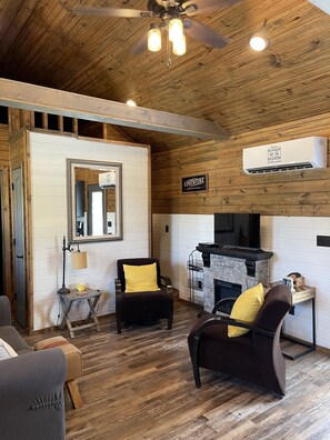 TV, fireplace, DVD player, books