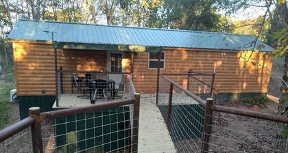 Cabin with a tree house on a working buffalo farm near the Buffalo River.