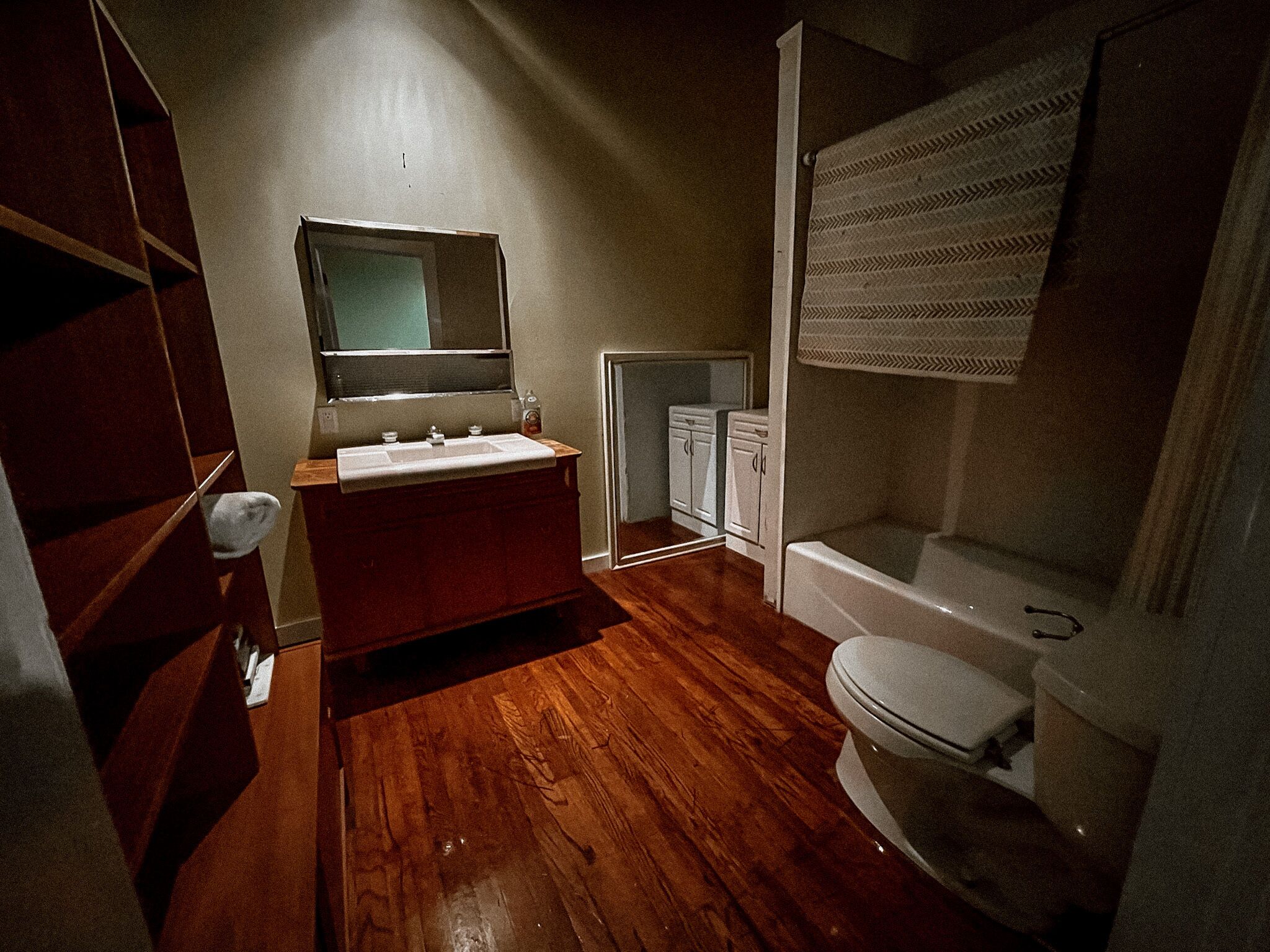 Combined shower/tub, bidet, towels, soap