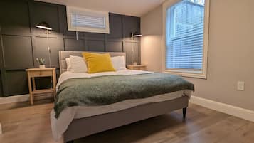 1 bedroom, memory foam beds, desk, iron/ironing board