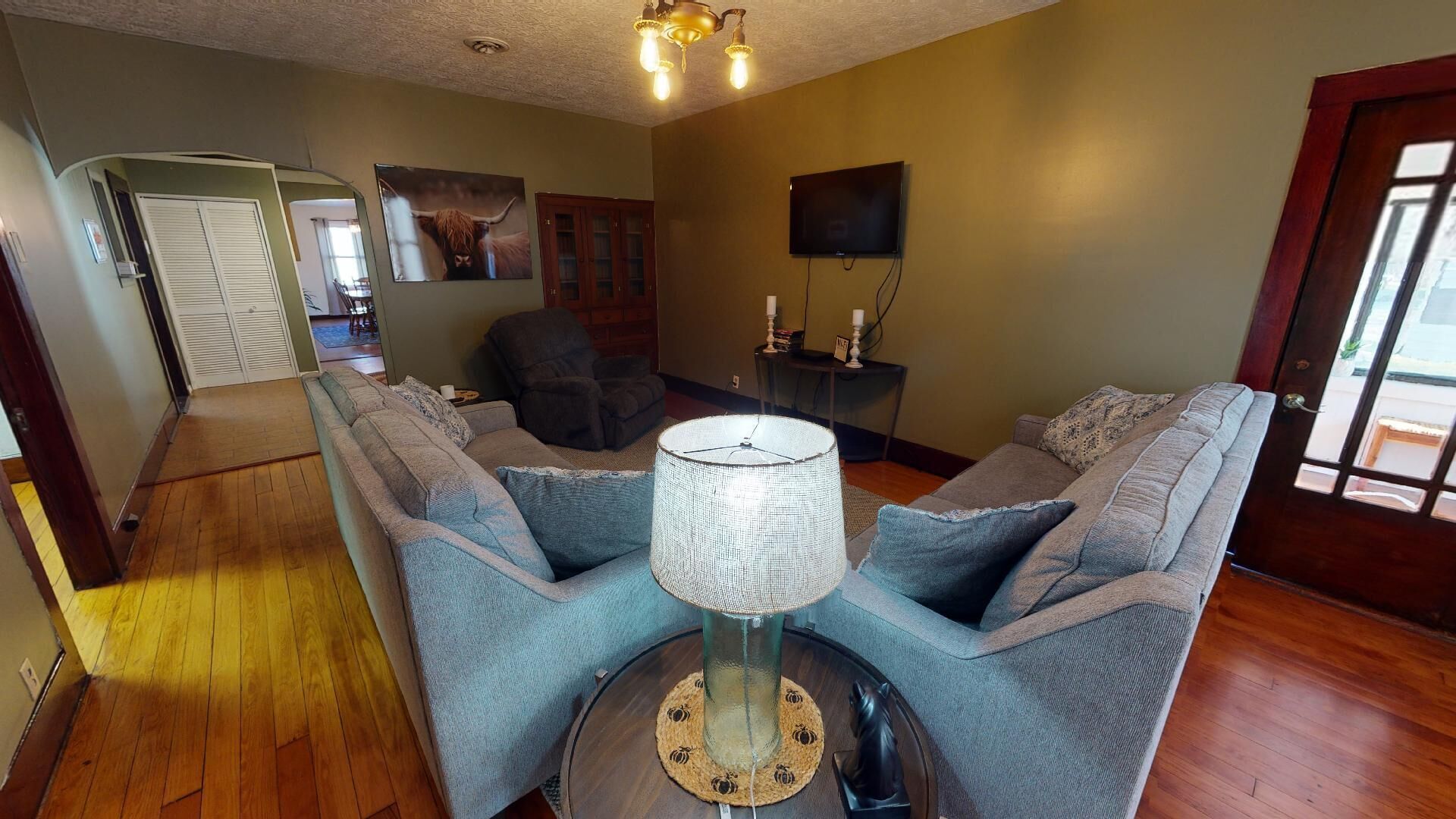 Smart TV, fireplace, DVD player, books