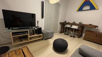 City Apartment | Living area | 43-inch TV with satellite channels, Netflix, DVD player
