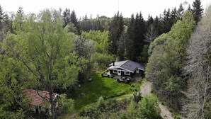 A house surrounded by dense forest with a clear path leading to the entrance. - Holiday home Kappeled (Smålandsstenar)