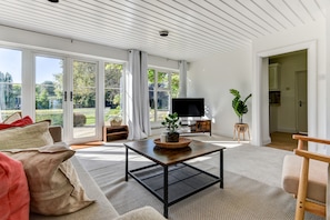 Smart TV, fireplace, table tennis, books