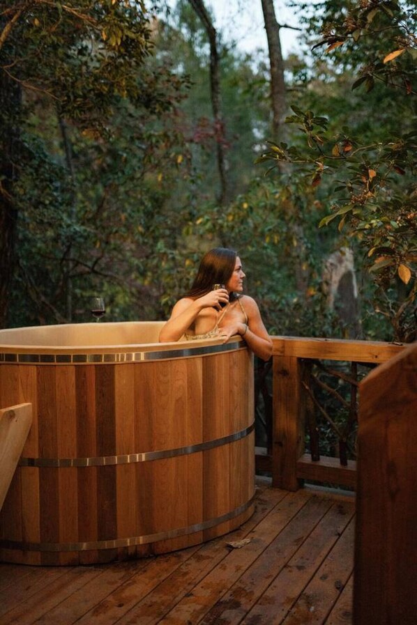 Outdoor spa tub - Log Cabin Retreat, Beautiful Views, trail @ house (Blue Ridge)