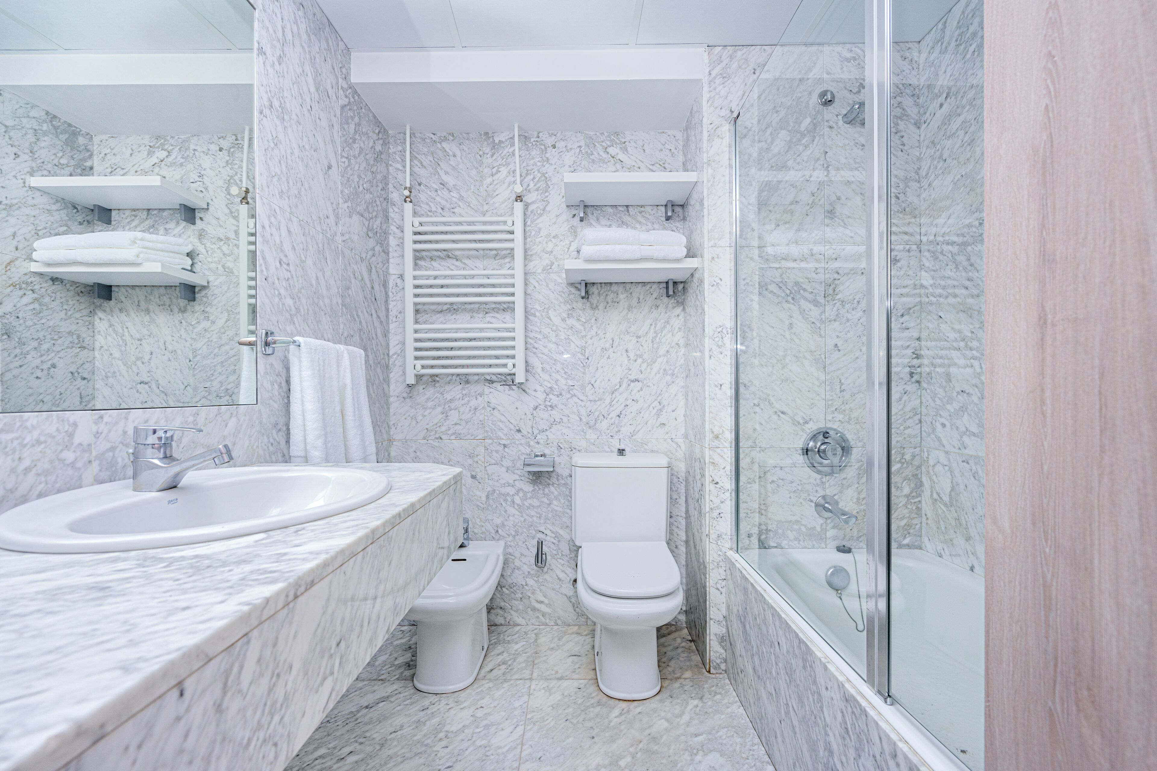 Bathtub, bidet, towels
