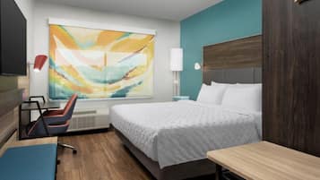 Escritorio, espacio para trabajar con laptop y cortinas blackout