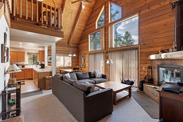 テレビ、暖炉、書庫