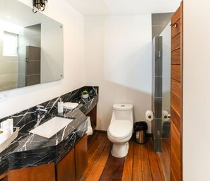 Quarto executivo | Banheiro | Chuveiro, secador de cabelo (mediante solicitação), toalhas de banho