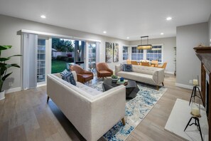 Smart TV, fireplace, foosball, table tennis