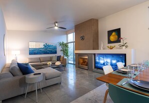 Smart TV, fireplace, stereo, offices