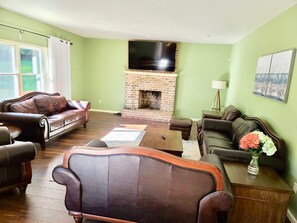 TV, fireplace, table football, ping pong