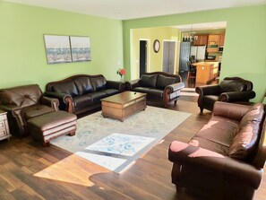 TV, fireplace, table football, ping pong