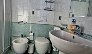 Douche, séchoir à cheveux, bidet, serviettes fournies