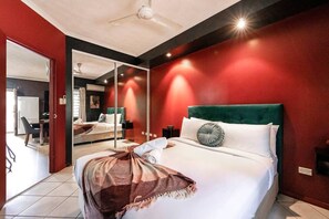 1 bedroom, desk, iron/ironing board, travel cot