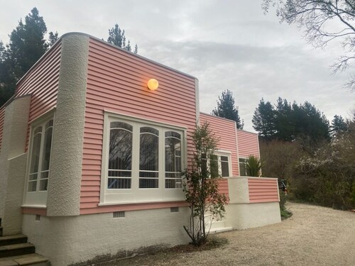 The chic, pink house on the Alpine Pacific Leader Road.