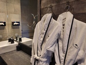 Douche, sèche-cheveux, serviettes fournies, papier toilette