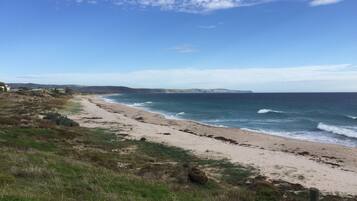 Plage à proximité, chaises longues, serviettes de plage