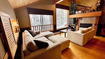 TV connectée, cheminée, jeux vidéo, lecteur de DVD