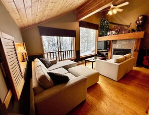 Smart TV, fireplace, video games, DVD player