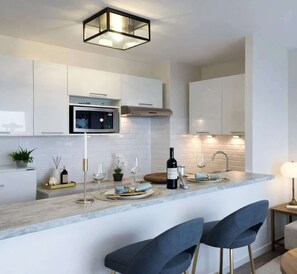 Fridge, microwave, stovetop, dishwasher