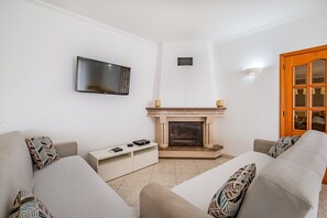 TV, fireplace
