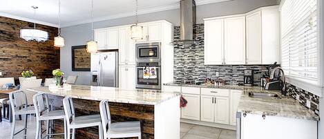 Fridge, microwave, oven, dishwasher