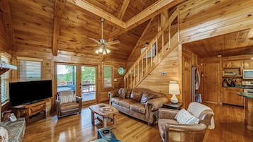 Smart TV, fireplace, video games, DVD player