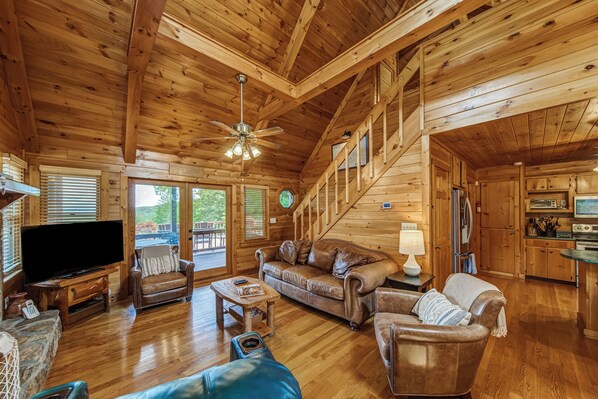 Smart TV, fireplace, video games, DVD player