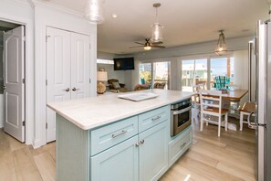 Fridge, microwave, dishwasher, coffee/tea maker