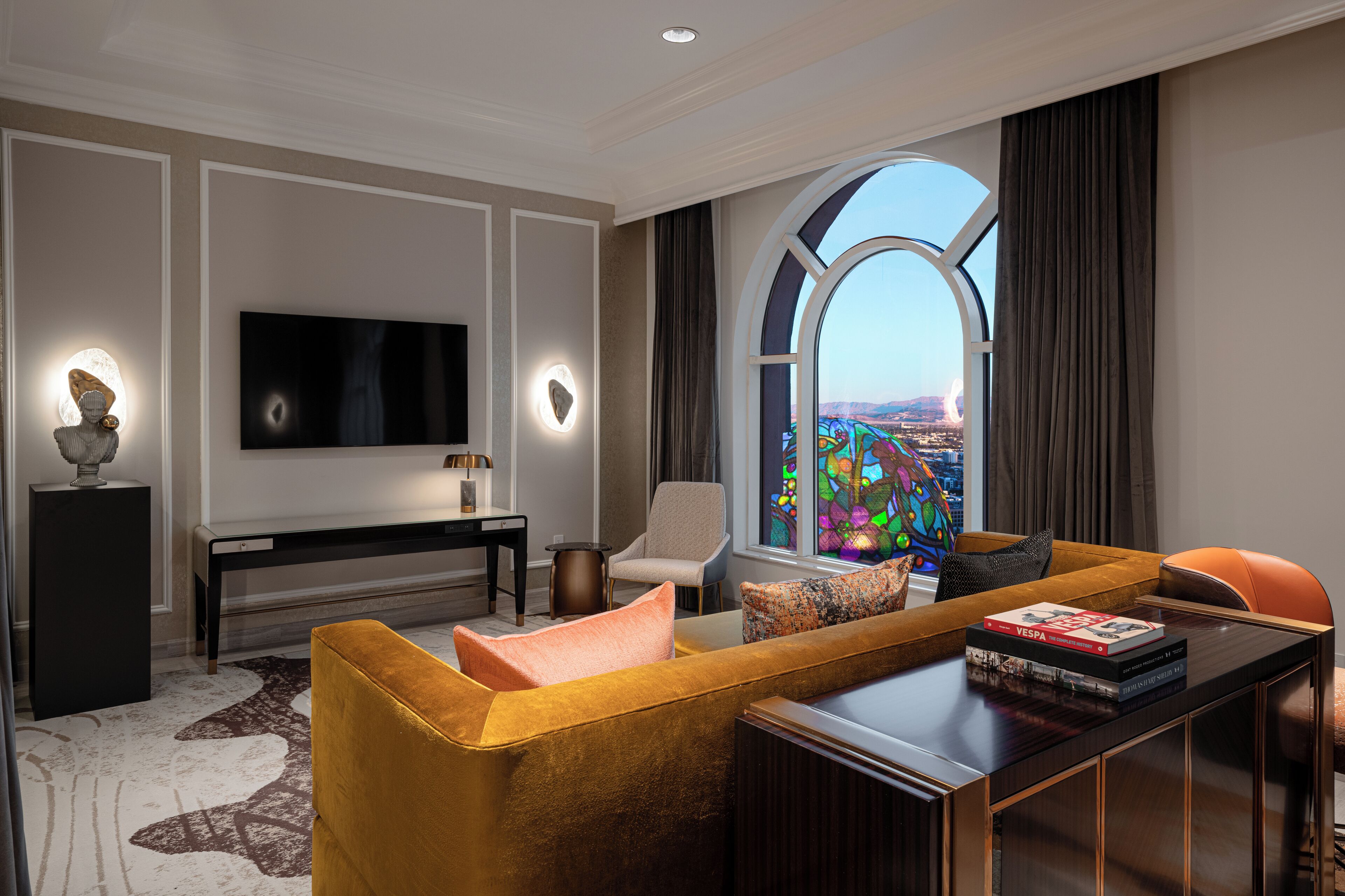 newly remodeled grand king suite with prestige club lounge access | living area | 42-inch led tv with cable channels, tv, pay films