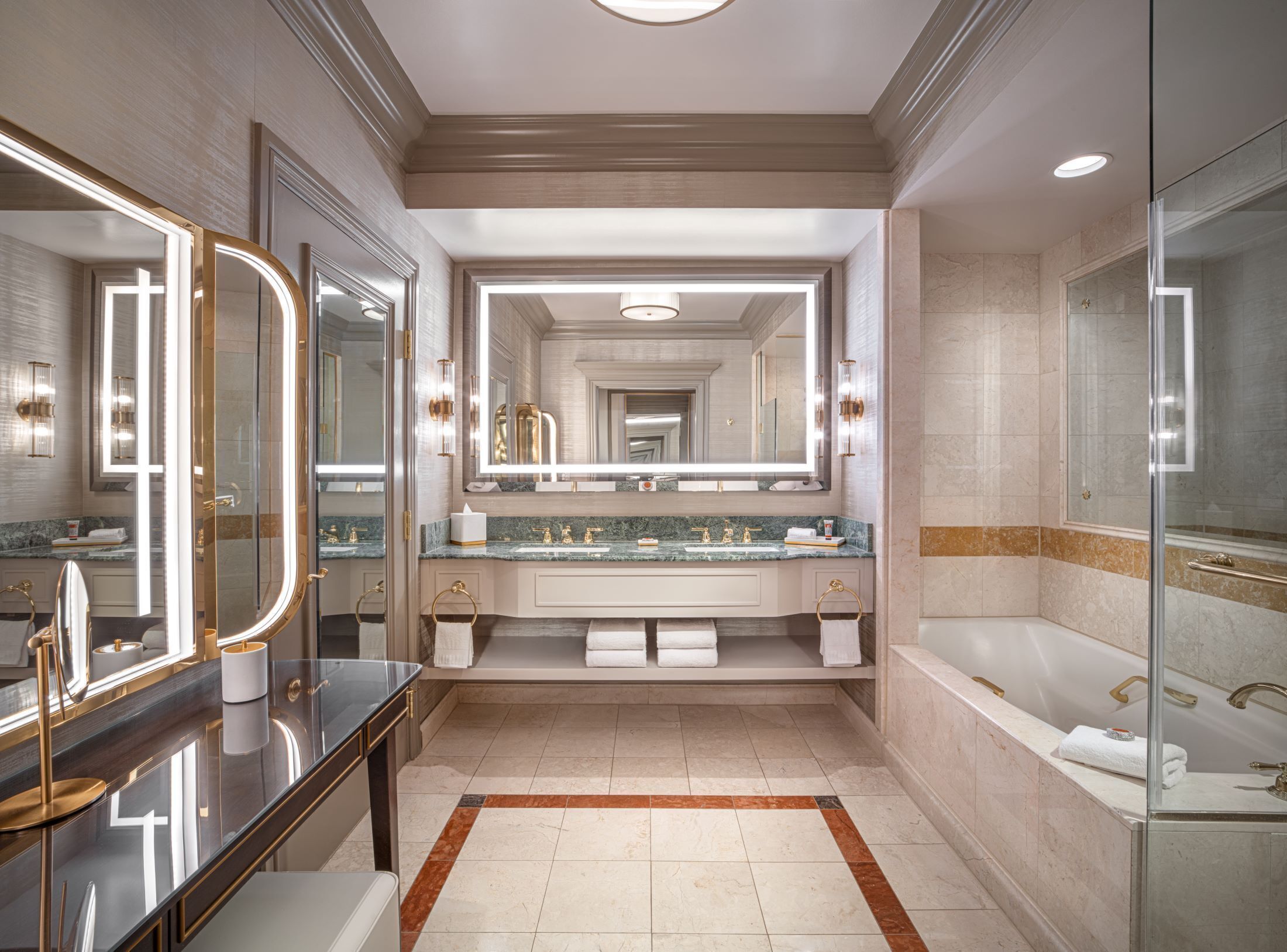 separate bathtub and shower, deep-soaking bathtub, free toiletries