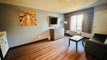 Down comforters, blackout drapes, iron/ironing board, free WiFi