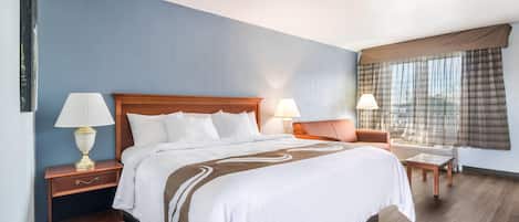 Down comforters, blackout drapes, iron/ironing board, free WiFi