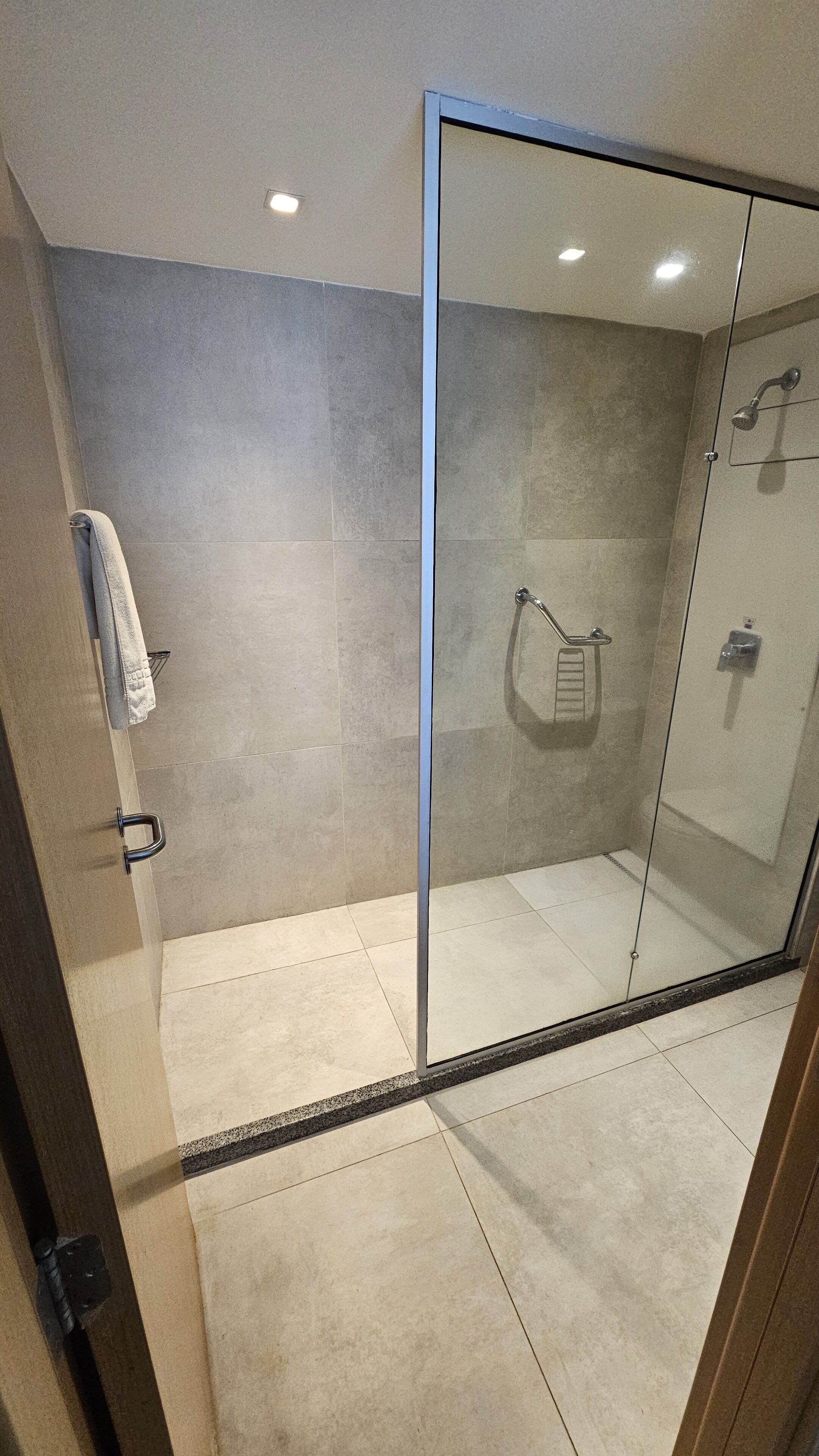 shower, designer toiletries, hair dryer, towels