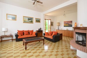 Televisión, chimenea, consola de videojuegos y reproductor de DVD 