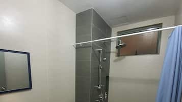 Shower, hair dryer, bidet, towels