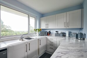 kitchen with sea views