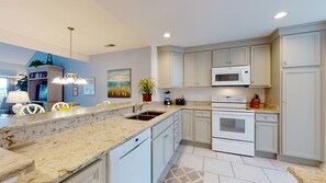 Fridge, microwave, coffee/tea maker, toaster