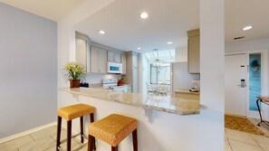 Fridge, microwave, coffee/tea maker, toaster